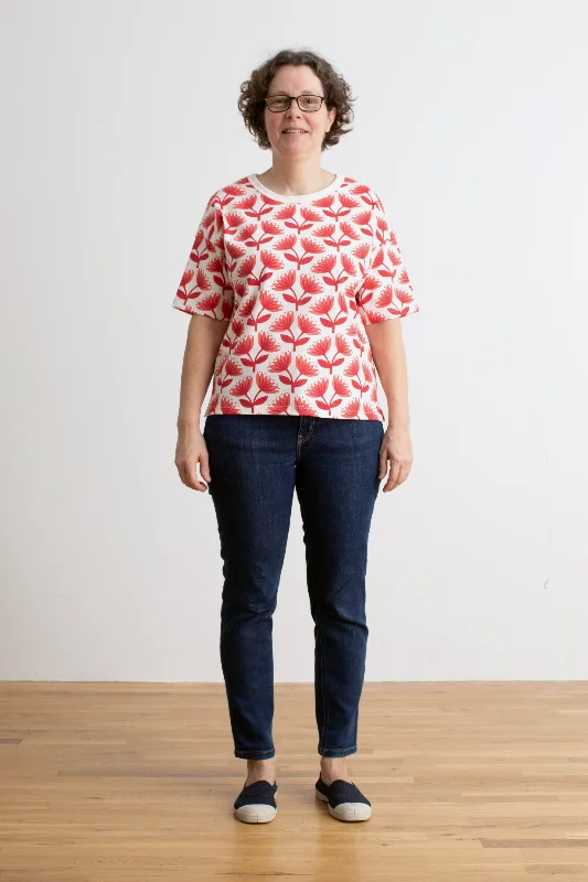 Women's Mia Top - Lotus Floral Red & Coral