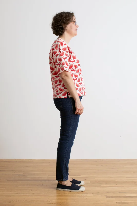 Women's Mia Top - Lotus Floral Red & Coral